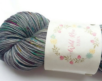 Hand dyed yarn rainbow yarn speckled yarn merino wool nylon sock yarn 4ply knitting Yarn hand dyed yarn UK- Confetti Grey