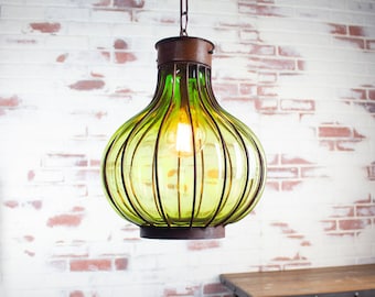 Pera Pendant Light | Green Glass and Metal Chandelier
