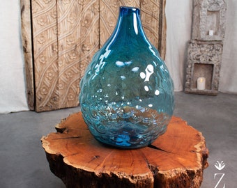 Hydria Vase, Large hand-blown glass Jug. Blue Glass Vase