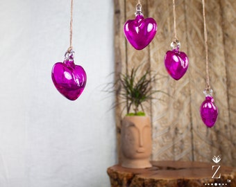 Ornamental Glass Heart, Pink Glass. Hanging glass heart, Small