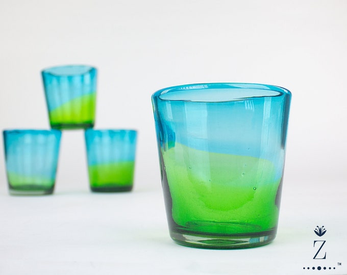 Blown Glass Tumblers. Aqua and Lime glass drinkware.