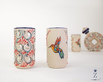 Stoneware Ceramic Tumblers, Lirio hand painted drinkware.