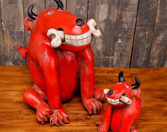 Red Devil Dog Sculpture