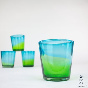 Blown Glass Tumblers. Aqua and Lime glass drinkware.