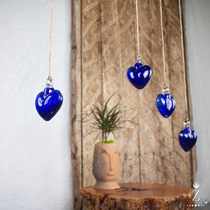 Ornamental Glass Heart, Blue. Hanging glass heart, Small