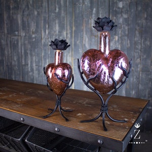 Rose Mercury Glass Heart, Blown glass Urns