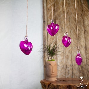 Ornamental Glass Heart, Pink Glass. Hanging glass heart, Small