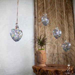Ornamental Glass Heart, Confetti Glass. Hanging glass heart, Small