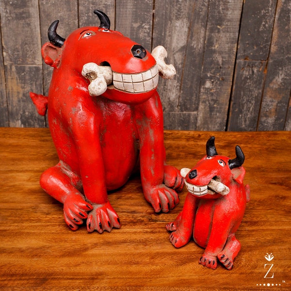 Red Devil Dog Sculpture