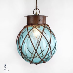 Granada Pendant Light | Aqua Glass and Metal Light