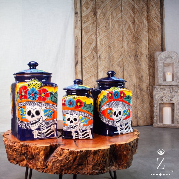 Kitchen Canisters | Vintage Catrina, Hand painted ceramic canisters.