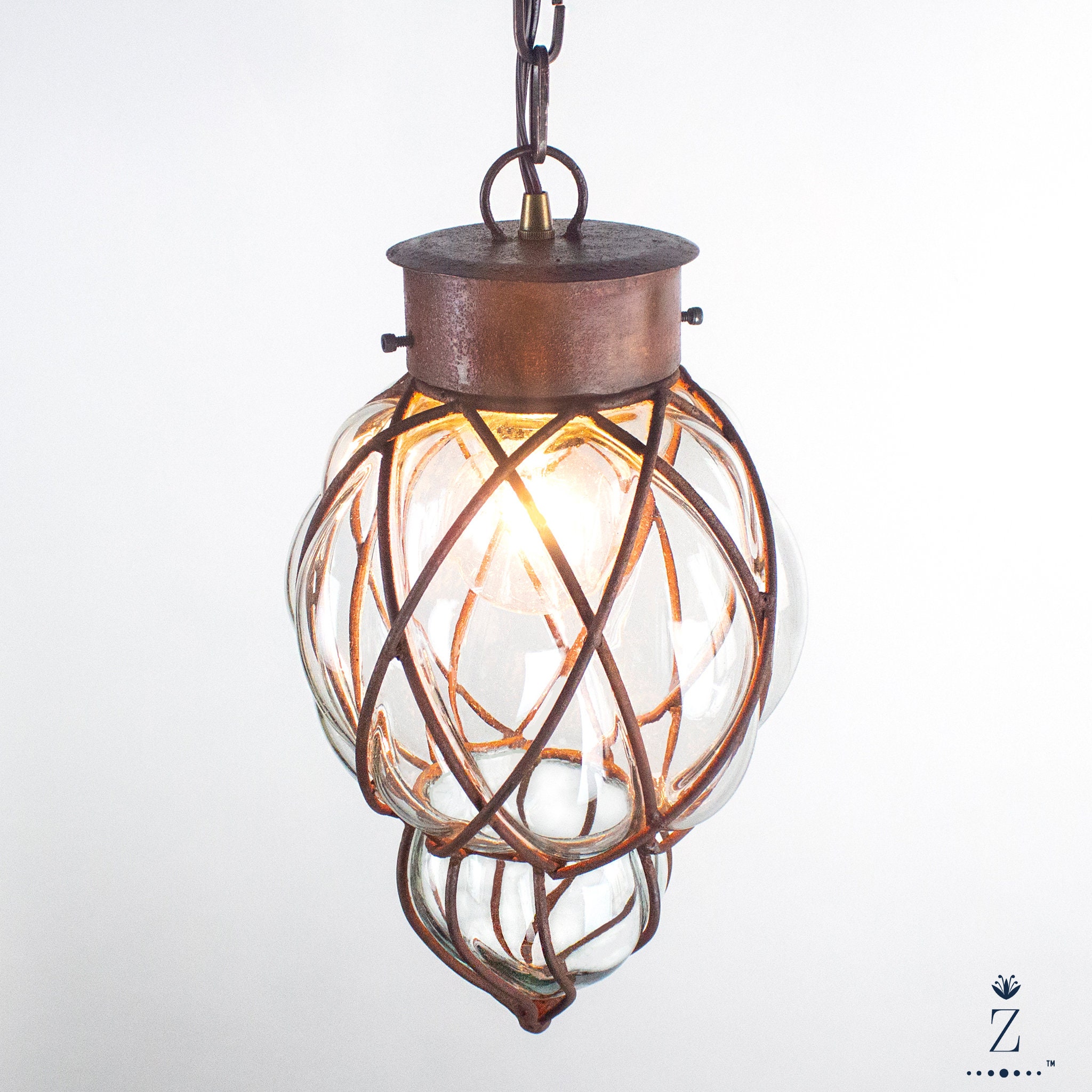 Piña Pendant Light | Clear Glass and Iron Chandelier - Etsy