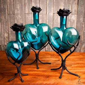 Glass Heart Decanter | Aqua Glass Heart Bottle