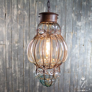 Queen Pendant Light, Clear Glass and Iron Chandelier