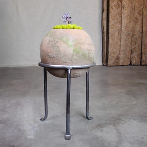 Sphere Pot with Footed Stand, Vintage Terracotta Planter 19&quot;
