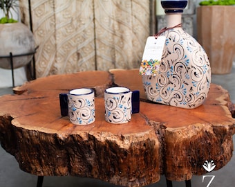 Chupitos de cerámica de gres. Vasos de chupito de cerámica con diseño de Azules Talavera.