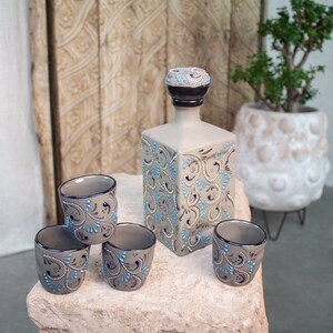 Stoneware Serving Set. Noir Edition Decanter and Shot Glass sets.