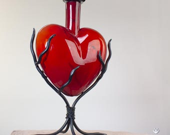 Glass Heart Decanters | Red Glass Heart Bottles