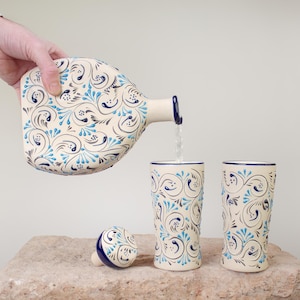 Ceramic Serving Set. Stoneware Decanter and Shot Glass sets, Azules Edition.