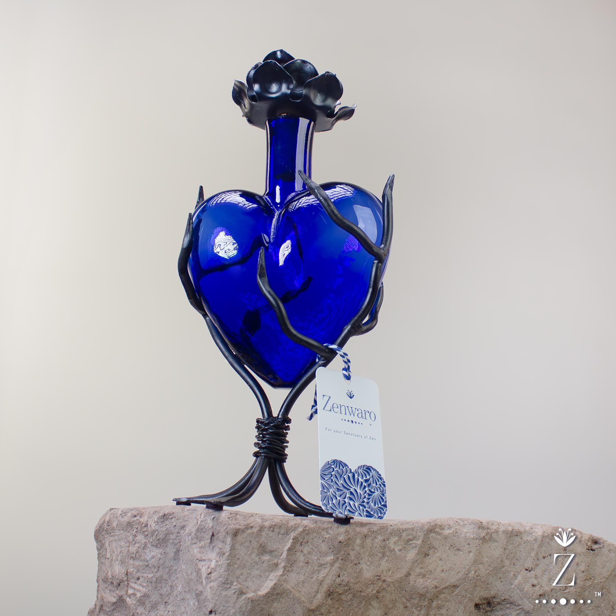 Glass Heart Decanter | Blue Glass Heart Bottle