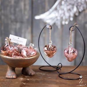 Ornamental Glass Heart with Stand. Pink, Rosé, and Confetti Glass Glass Colors