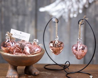 Ornamental Glass Heart with Stand. Pink, Rosé, and Confetti Glass Glass Colors