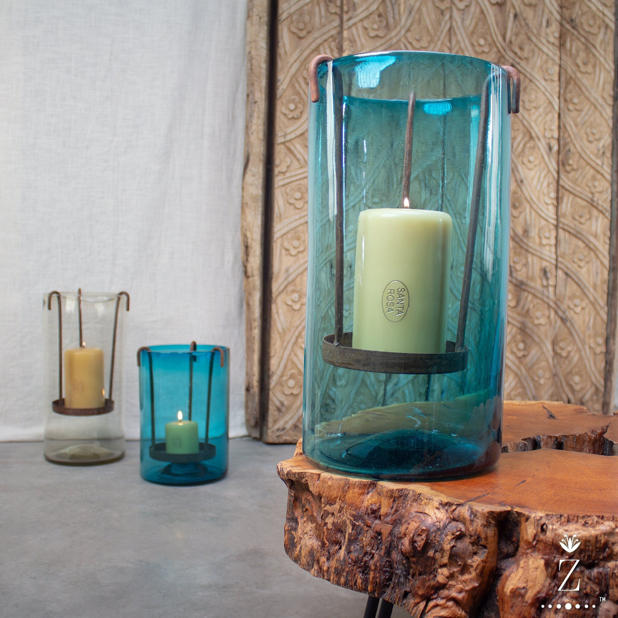 Aqua Blue Glass Hurricane With Removable Candle Stand - Etsy Israel, image size:2048x2048