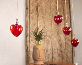 Ornamental Glass Heart, Red. Hanging glass heart, Small