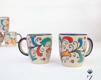 Steinzeug Tasse, Primavera handbemalte Keramiktasse.