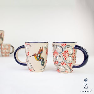 Stoneware Mugs 12oz, Colibri hand painted Ceramic Mug.