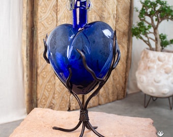 ヴィンテージ Ruda コバルト ブルー ガラス花瓶 – テクスチャー アート