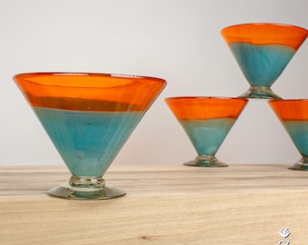 Margarita Glassware. Mandarin and Teal, handblown glass drinkware.