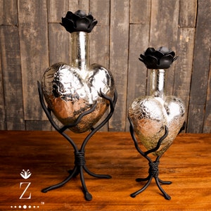 Mercury Glass Hearts, sculptural glass urns