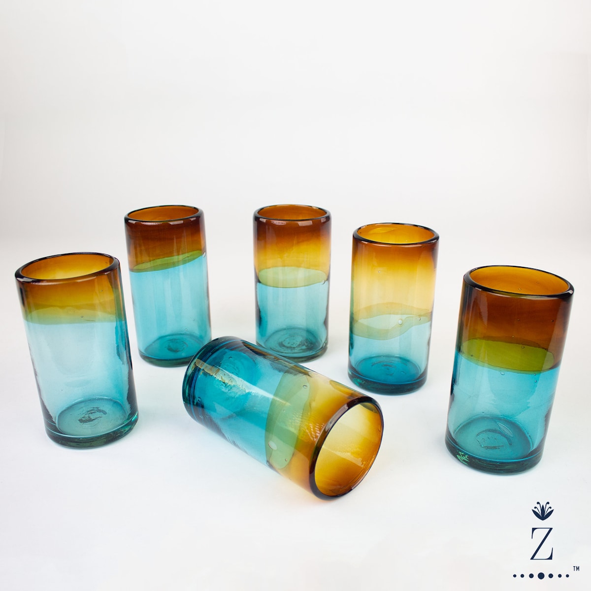 Blown Glass Tumblers, Tall. Aqua and Amber Glass Drinkware. - Etsy