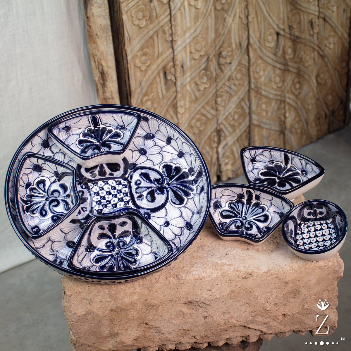 Botenero Ceramic Appetizer Serving Tray Hand Painted Talavera