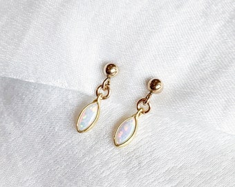 Gold Filled Opal Stud Earrings • Dainty Opal Jewelry • Minimalist White Opal Studs