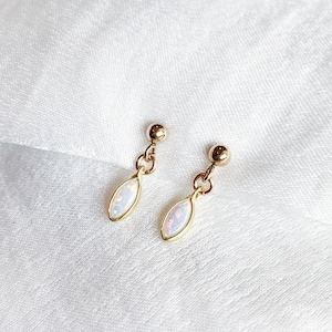 Gold Filled Opal Stud Earrings • Dainty Opal Jewelry • Minimalist White Opal Studs
