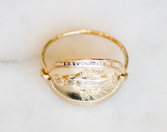 Coin Ring for Men - Virgin Mary Ring  - Gold Miraculous Medal Ring - Gold Coin Ring - Gold Filled Medallion Ring - Miraculous Medal Ring
