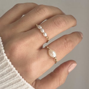 Gold Filled Pearl Ring - Freshwater Pearl Ring - Gold Pearl Ring - Pearl Ring With Gold Band - Dainty Freshwater Pearl Ring