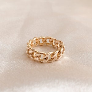 Chunky Chain Ring - 14k Gold Filled Chain Ring - Gold Filled Curb Chain Ring - Gold Filled Thick Ring - Gold Chunky Ring