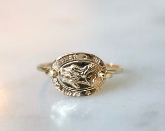 Dainty Saint Christopher Ring Gold Filled, Small Catholic Medal Ring, Coin Medallion Ring, Minimalist Religious Jewelry Gift