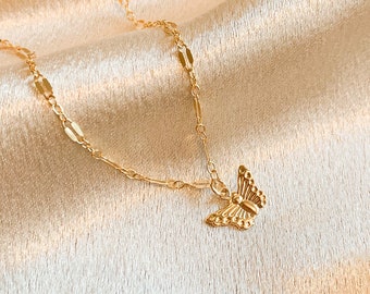 14k Gold Filled Dainty Butterfly Necklace - Gold Minimalist Necklace - Dainty Gold Filled Necklace - Butterfly Charm Necklace Gold