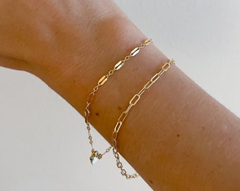 Gold Bracelet Set - Gold Filled Bracelet Set - Dainty Gold Bracelet - Paperclip Bracelet - Sequin Bracelet - 14k Gold Filled Jewelry