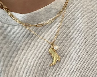 Cowgirl ketting - Cowgirl laarzen ketting - Coastal Cowgirl esthetiek - cowboylaars ketting goud - 14k gold filled - western ketting