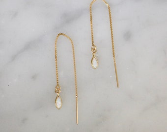 Opalörhängen - Opal Threader-örhängen - Threader-örhängen - Brudörhängen Opal - Guldfyllda Threader-örhängen - Boho Brudörhängen