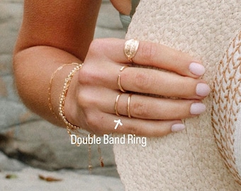 Minimalist Double Band Gold Ring – 14k Gold Filled Statement Ring – Hammered Open Band Ring – Dainty Bold Gold Jewelry – Handmade Gift