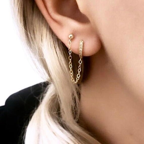 Double Piercing Earring Chain Earring Earring Set Gold Stud