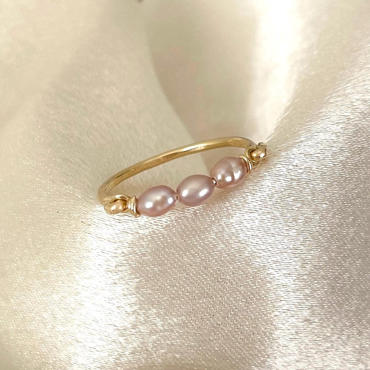 Pink Pearl Ring 14k Gold Filled - Dainty Freshwater Pearl Ring - Stacking Ring with AAA Pearls - Minimalist Pearl Ring - Handmade Ring