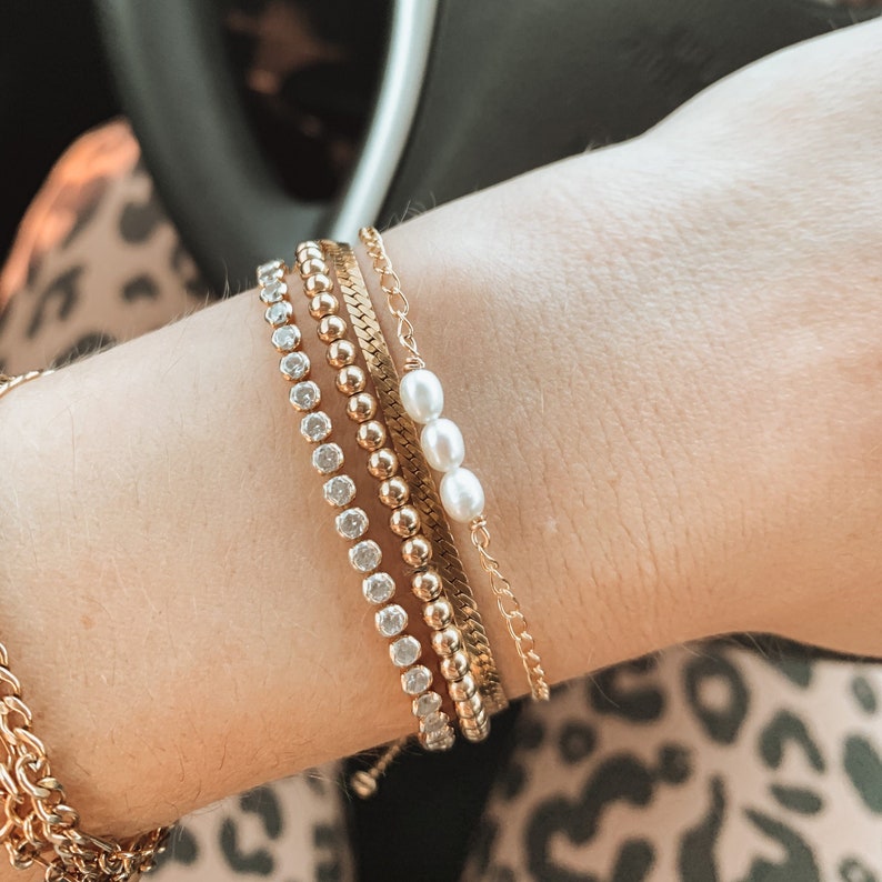 XO Hanalei Perla Trio Bracelet Dainty Pearl Bracelet White Pearl Bracelet Gold Filled Pearl Bracelet White Pearl Bracelet image 2