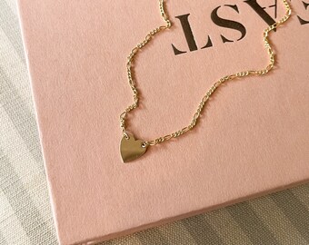 Gold Heart Necklace - Gold Filled Heart Necklace - Heart Figaro Necklace - Gold Filled Necklace